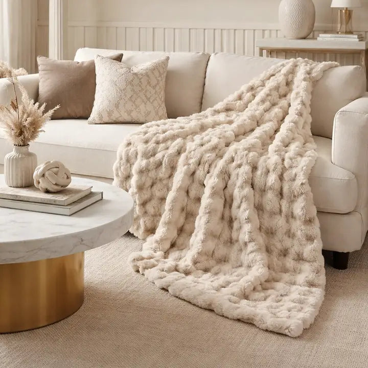 Plaid beige de luxe en fausse fourrure