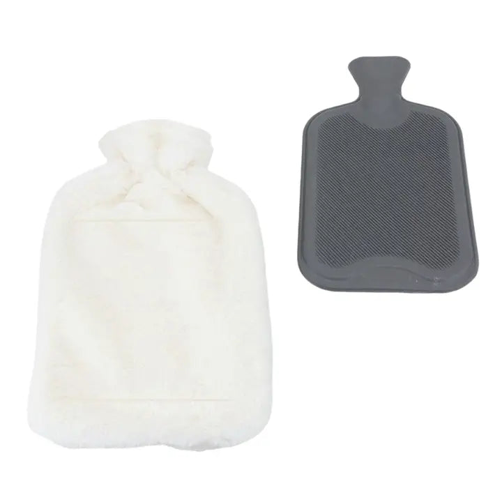 Bouillotte 2 L avec housse en fausse fourrure crème