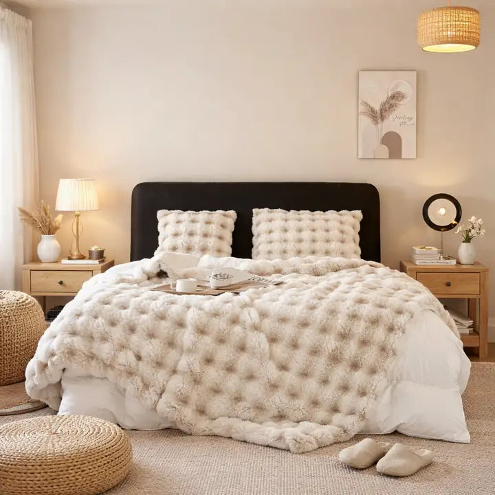 Plaid beige de luxe en fausse fourrure