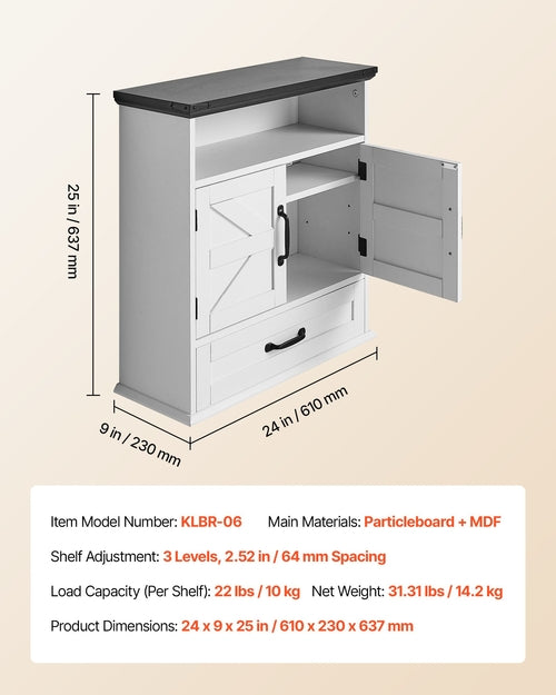 Armoire Murale Salle de Bain 2 Portes avec Étagères Réglables